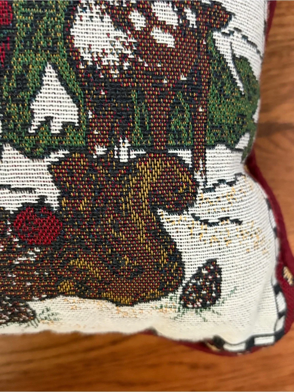 Vintage Debbie Mumm Woodland Santa Tapestry Throw Pillow Rustic Christmas USA